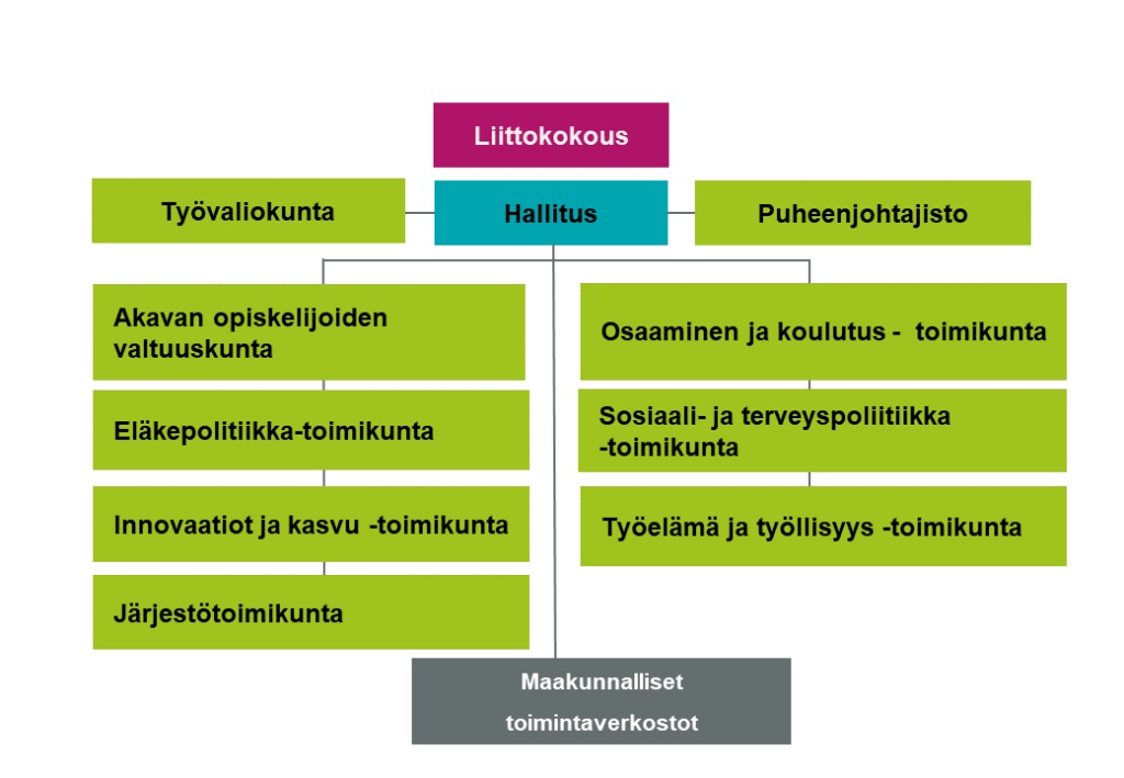 Akavan toimielimet, Akavan organisaatiorakenne kaaviona